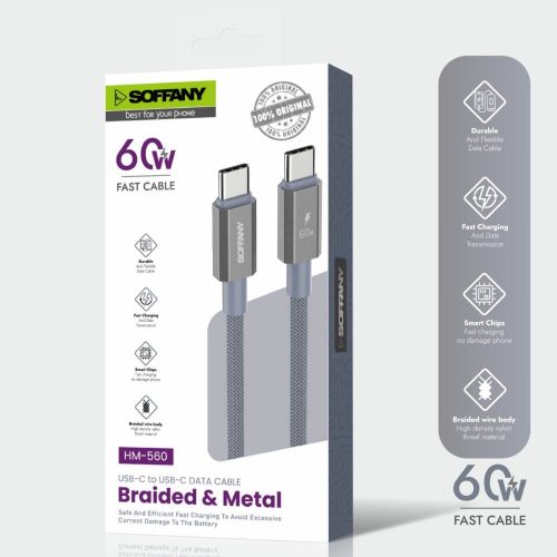 SOFFANY 60 WATT TYPE-C TO TYPE-C HIZLI ŞARJ KABLOSU